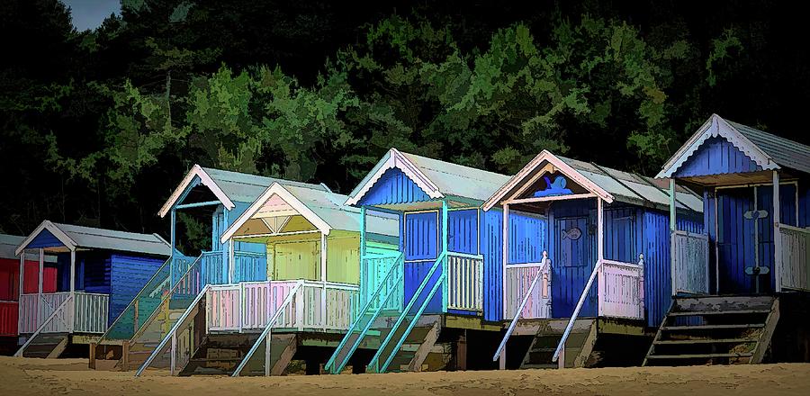 Summer Digital Art - Beach Huts Wells-next-the-Sea Norfolk by Mo Barton