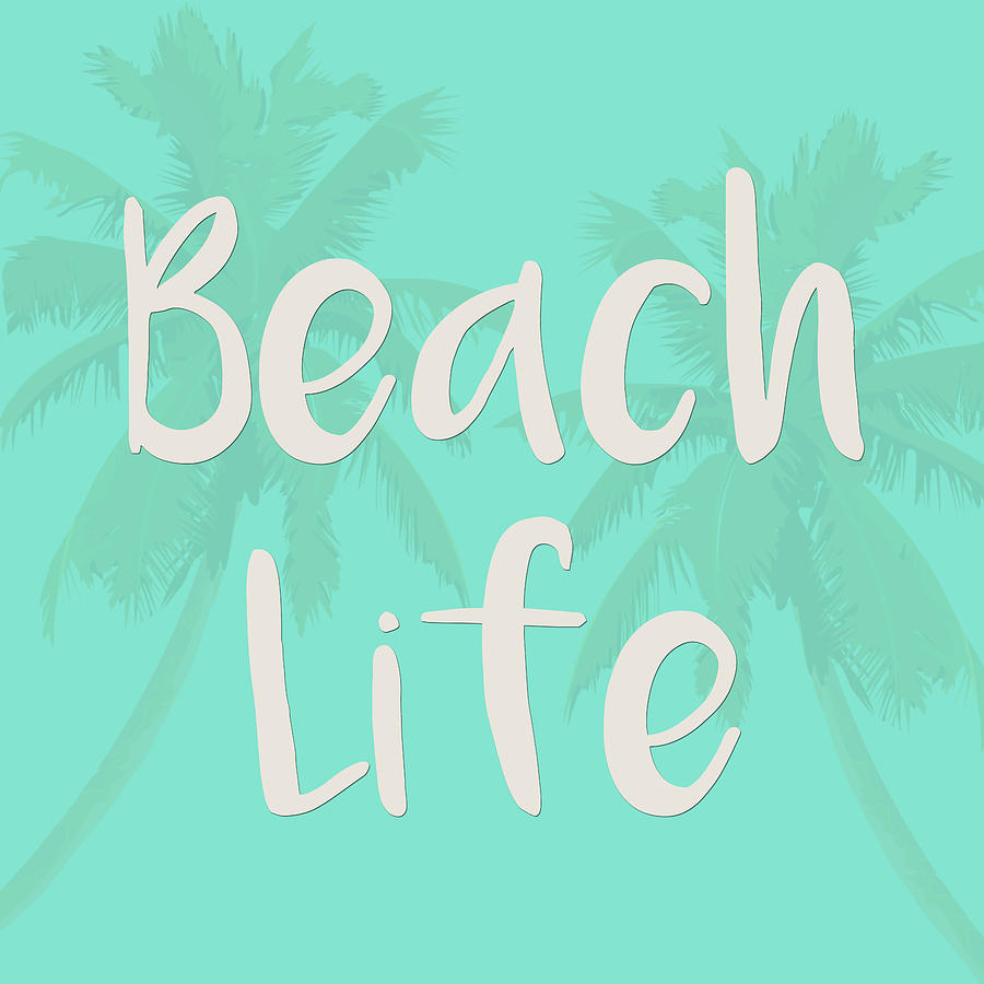 Beach Life with Palm Trees in Green Digital Art by Angie Tirado
