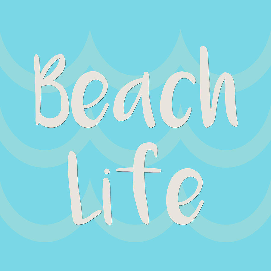Beach Life with Waves in Blue Digital Art by Angie Tirado