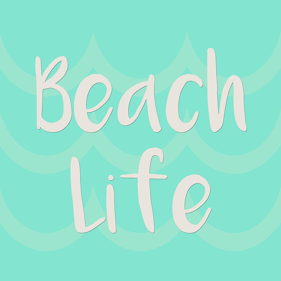 Beach Life with Waves in Green Digital Art by Angie Tirado