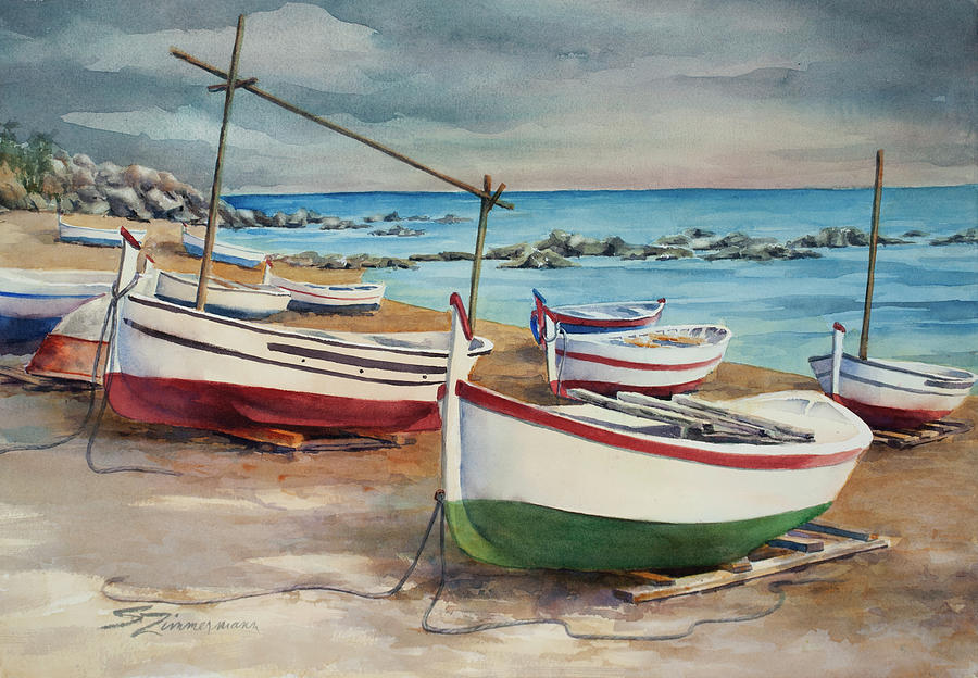 Beach Marina Painting by Sue Zimmermann