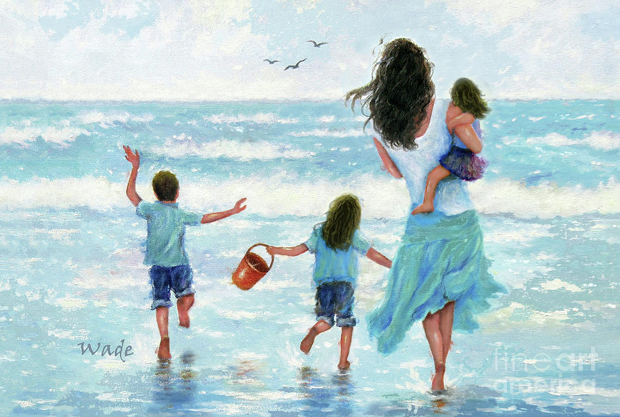 Beach Mom Son Two Daughters Painting By Vickie Wade Fine Art America