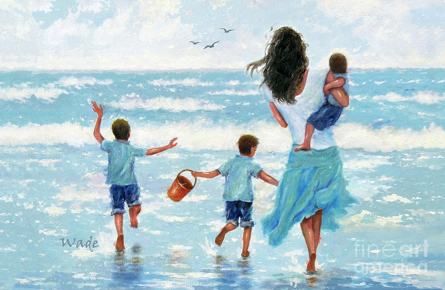 Three Sons Painting - Beach Mother and Three Sons brunettes by Vickie Wade