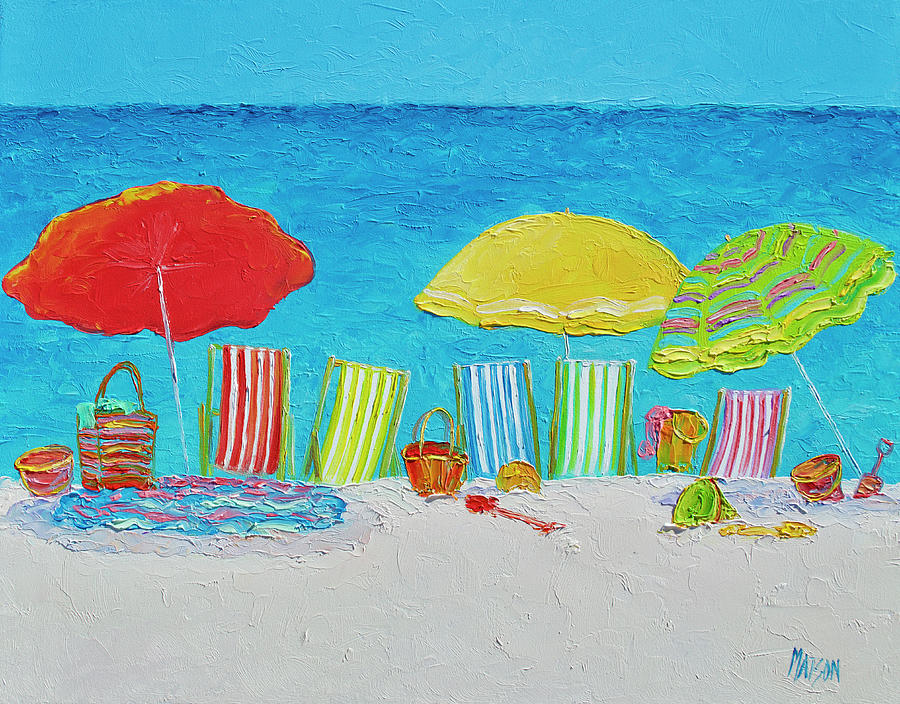 Impressionism Painting - Beach Painting - Deck Chairs by Jan Matson