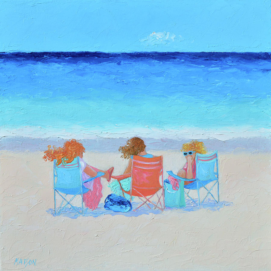 Beach Painting - Girl Friends - by Jan Matson Painting by Jan Matson