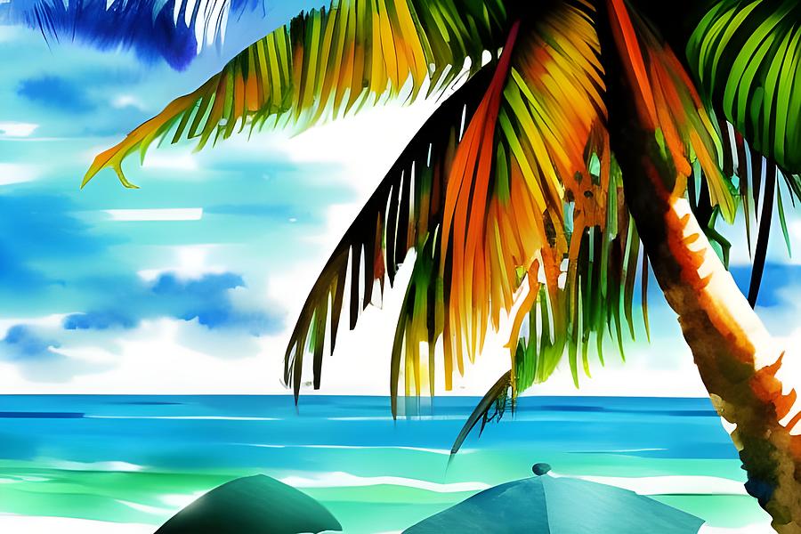 Beach Palm Digital Art by Katrina Gunn