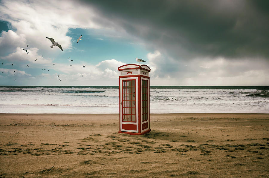 Vintage Photograph - Beach Phone by Carlos Caetano