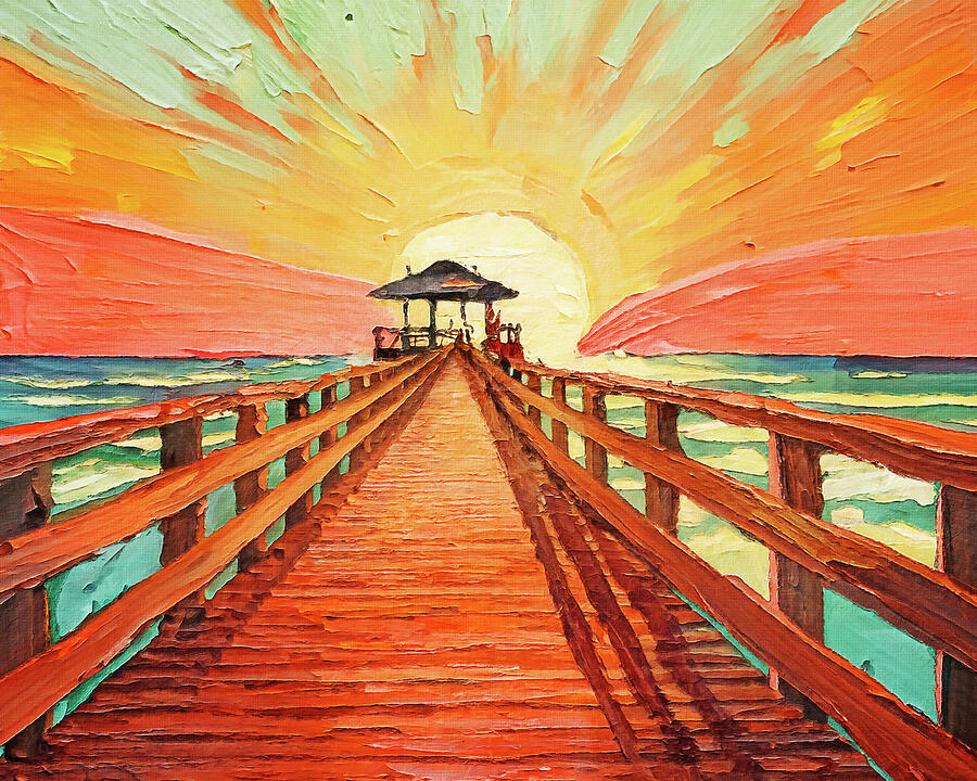 Beach Pier Sunrise Painting Painting by Dan Sproul - Fine Art America