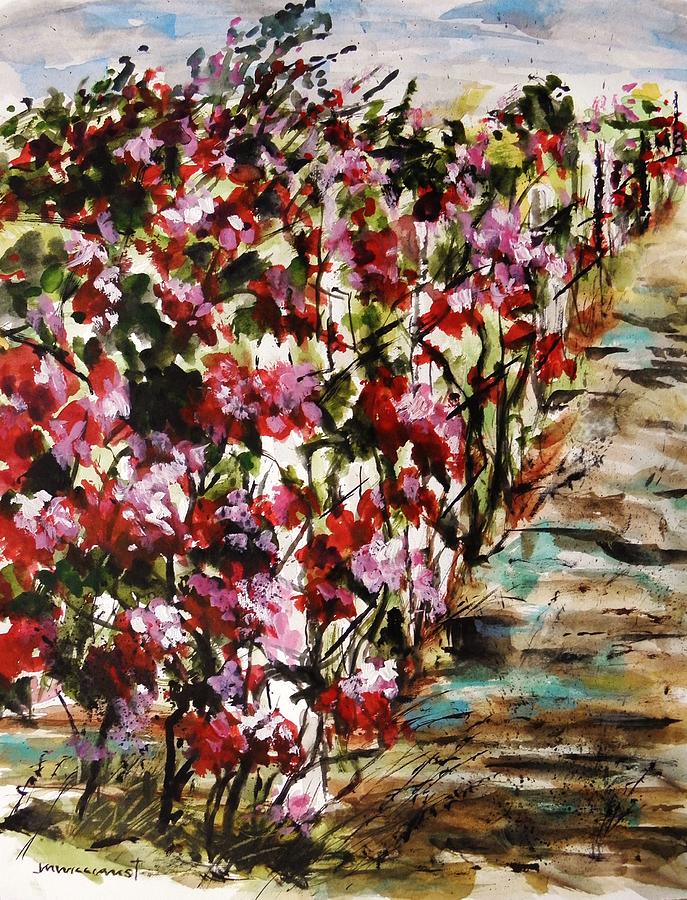 Beach Roses Line The Path Painting by John Williams