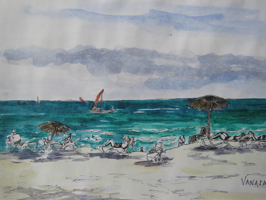 Beach Scene - 2 Painting by Vanajas Fine-Art