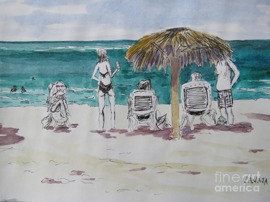 Beach Scene - 3 Painting by Vanajas Fine-Art