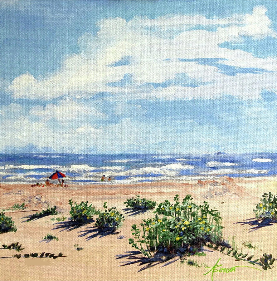 Beach Scene on Galveston Island Painting by Adele Bower