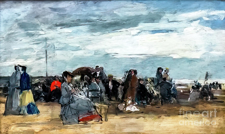 Beach Scene, Trouville by Eugene Boudin 1872 Painting by Eugene Boudin