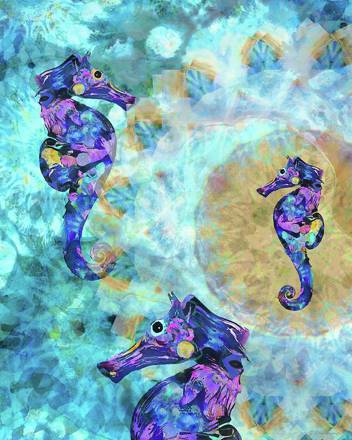 Seahorse Painting - Beach Seahorse Fish Art - Sea Dance by Sharon Cummings