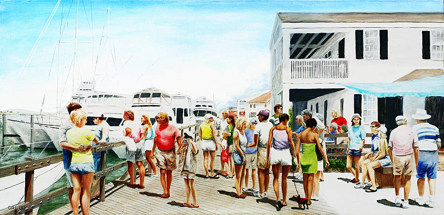 Beach/Shore II Boardwalk Beaufort Dock - Original Fine Art Painting by GrlFineArt Painting by G Linsenmayer