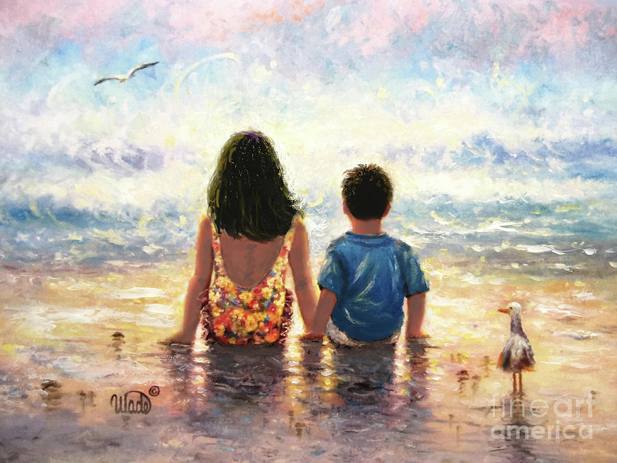 Beach Sister Little Brother Painting by Vickie Wade