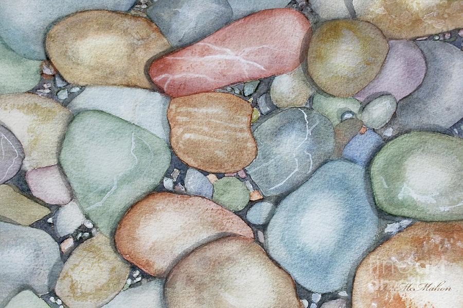Pebbles Photograph - Beach Stones Watercolour by Barbara McMahon
