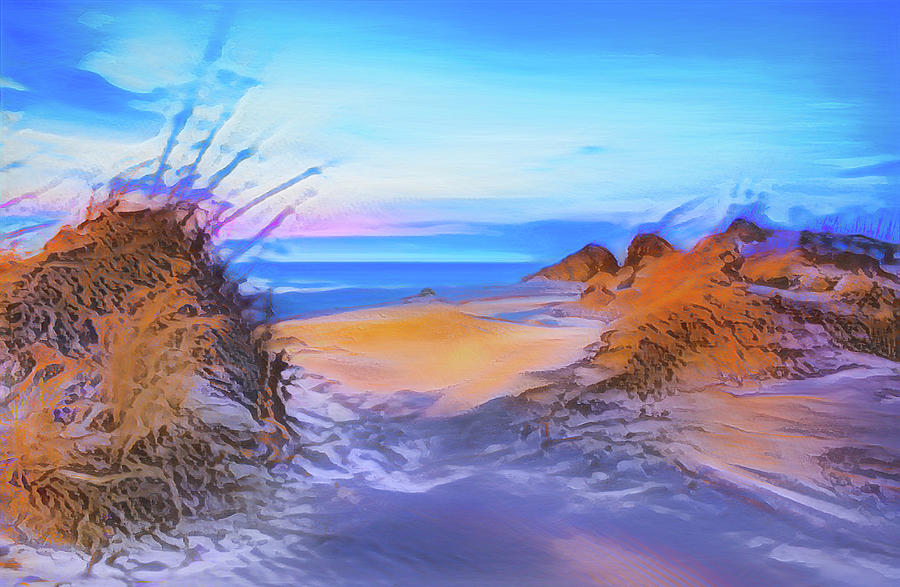Beach Sunrise with Sand Dunes 1 DecorArt Photograph by Dan Carmichael