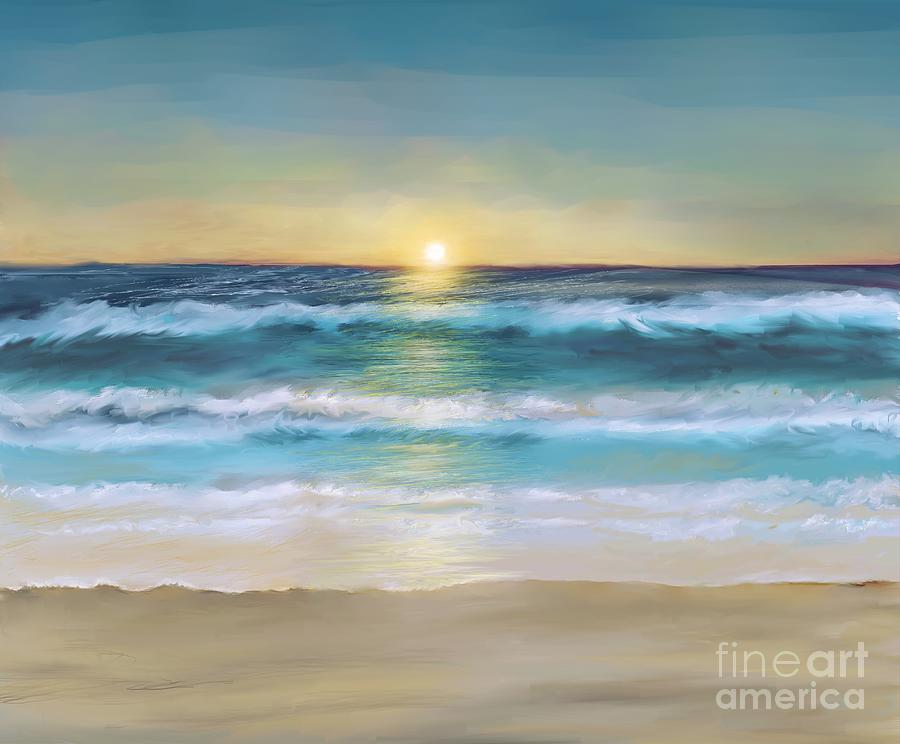 Sunset At The Beach Painting by Ana Borras