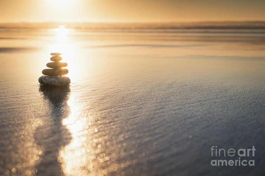 Beach sunset and stones balance Photograph by Hanna Tor