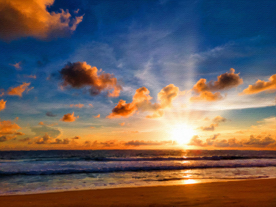 Beach Sunset Ocean Sea Landscape Sky 2 Painting by Tony Rubino