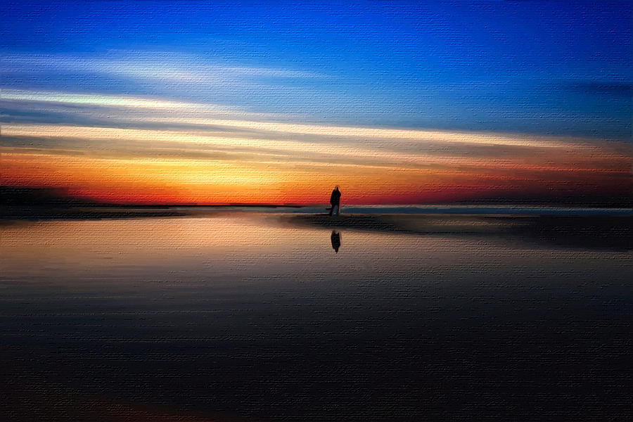 Beach Sunset Ocean Sea Landscape Sky Figure Painting by Tony Rubino
