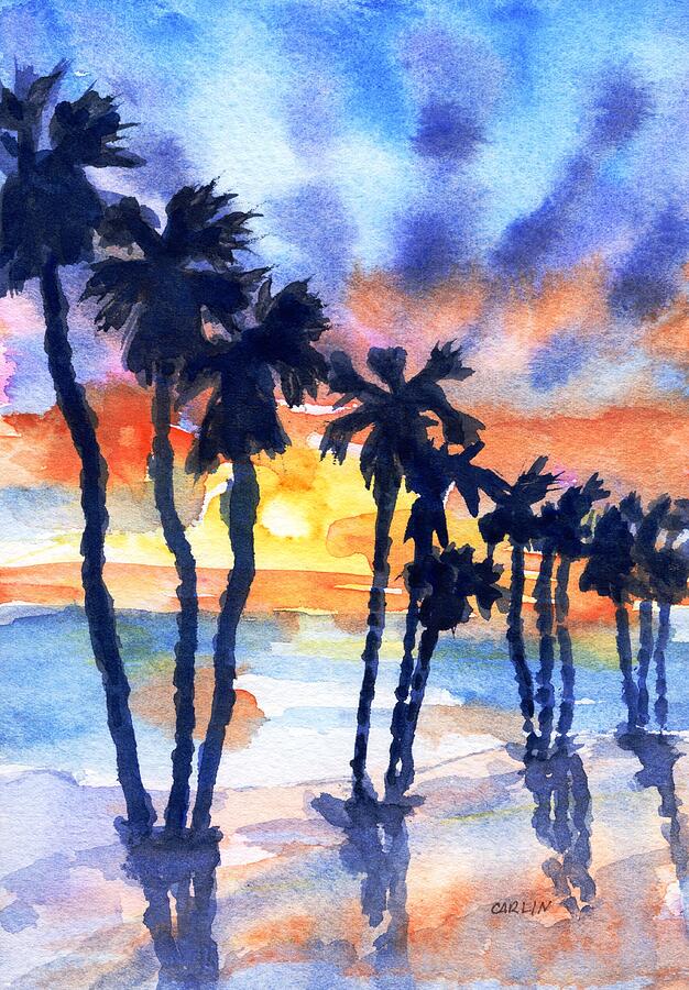 Beach Sunset Palm Trees Painting by Carlin Blahnik CarlinArtWatercolor