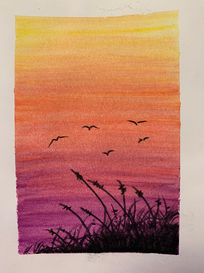 beach sunset drawing