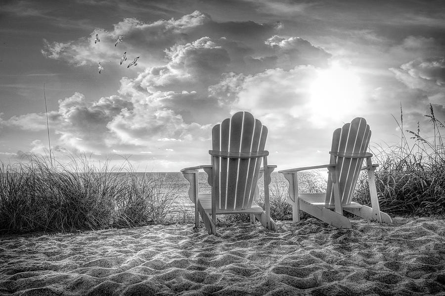 Beach Time in Black and White Photograph by Debra and Dave Vanderlaan