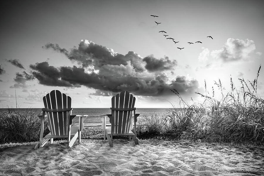 Beach Time Morning Black and White Photograph by Debra and Dave Vanderlaan
