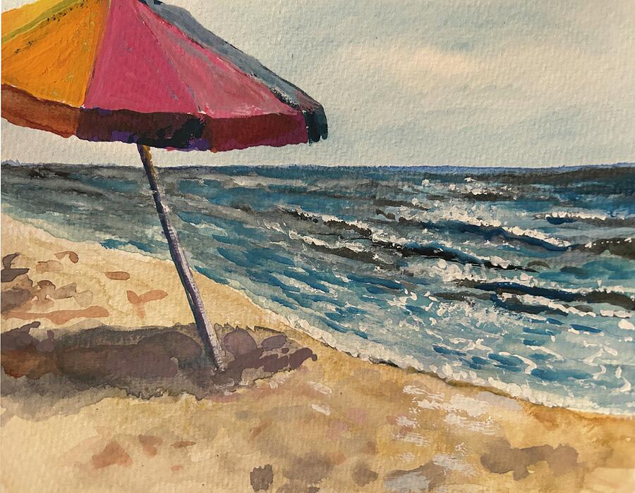 Beach Umbrella Painting by Larry Whitler