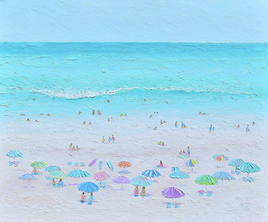 Beach Umbrellas and a blue ocean - beach impression Painting by Jan Matson