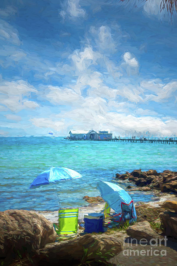 Abstract Photograph - Beach Umbrellas, Anna Maria Island, FL, Painterly by Liesl Walsh