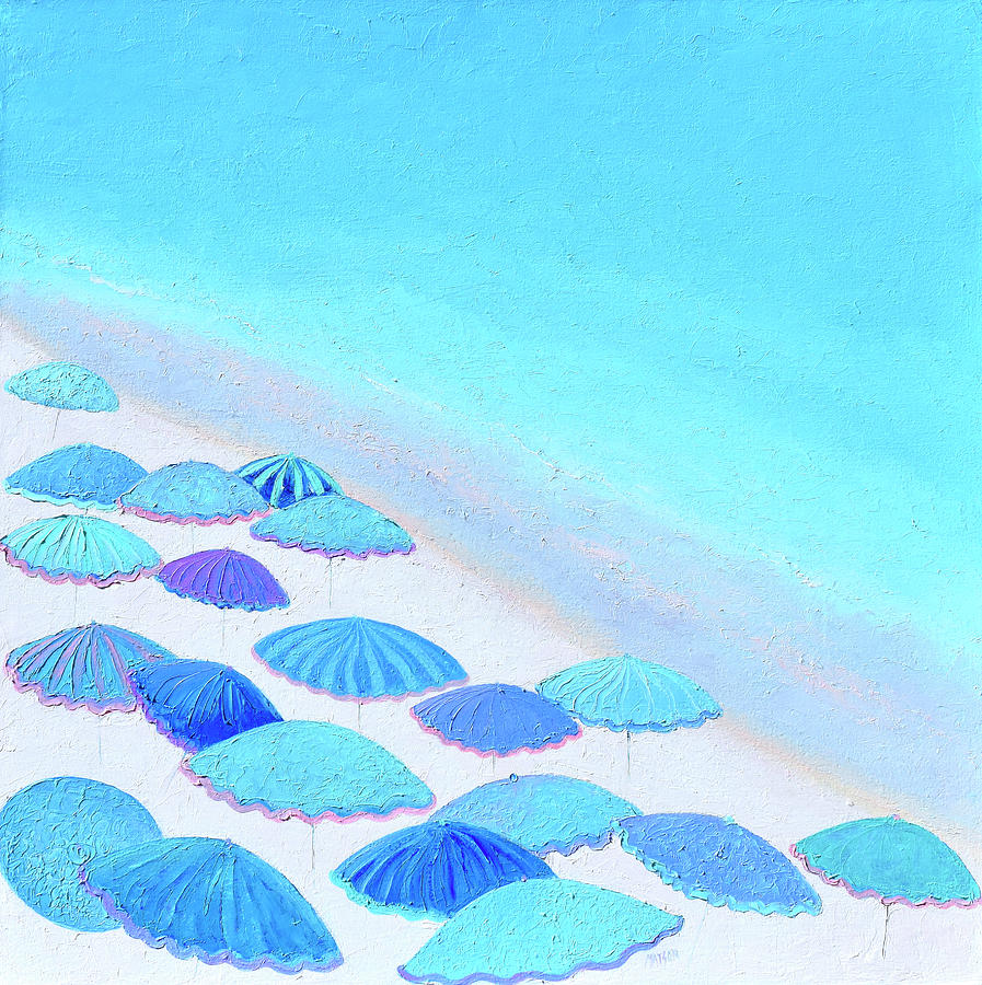Beach Umbrellas in Blue Painting by Jan Matson