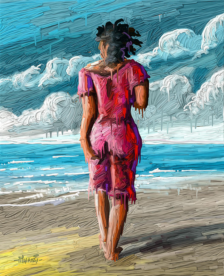 Angelina Jolie Painting - Beach Walk by Anthony Mwangi