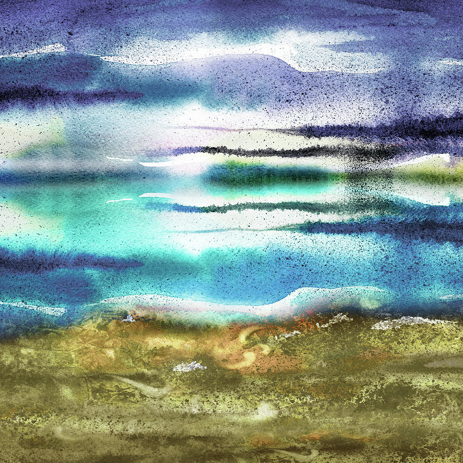 Beach Walk At The Ocean Shore Seascape Blue Landscape Decor I Painting by Irina Sztukowski