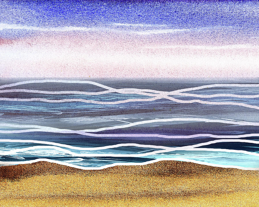 Beach Walk At The Ocean Shore Seascape Blue Landscape Decor V Painting by Irina Sztukowski