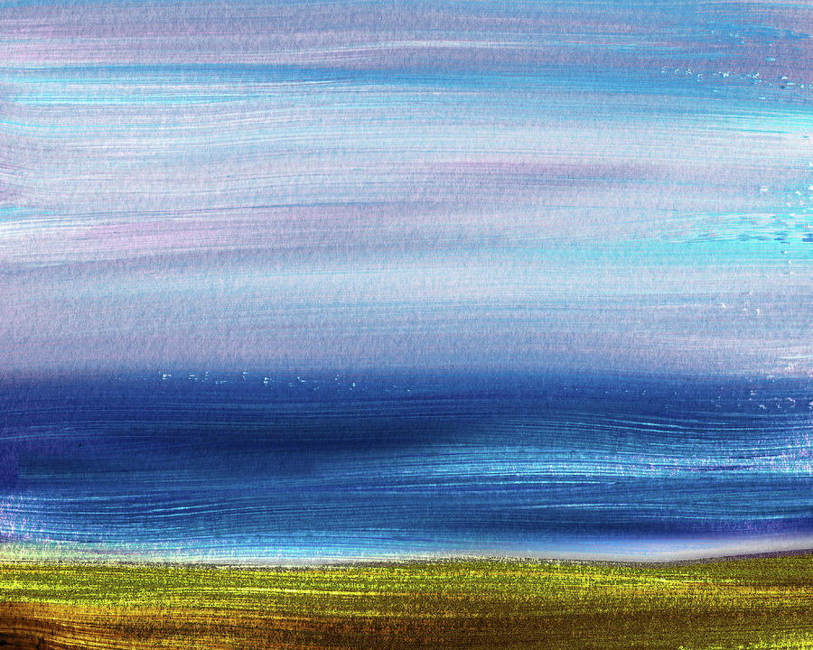 Beach Walk At The Ocean Shore Seascape Blue Landscape Decor VII Painting by Irina Sztukowski