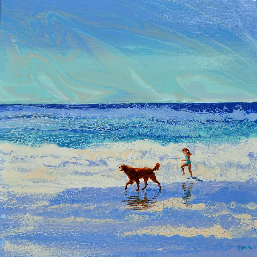 Beach Walk Big Dog Painting by Lynee Sapere