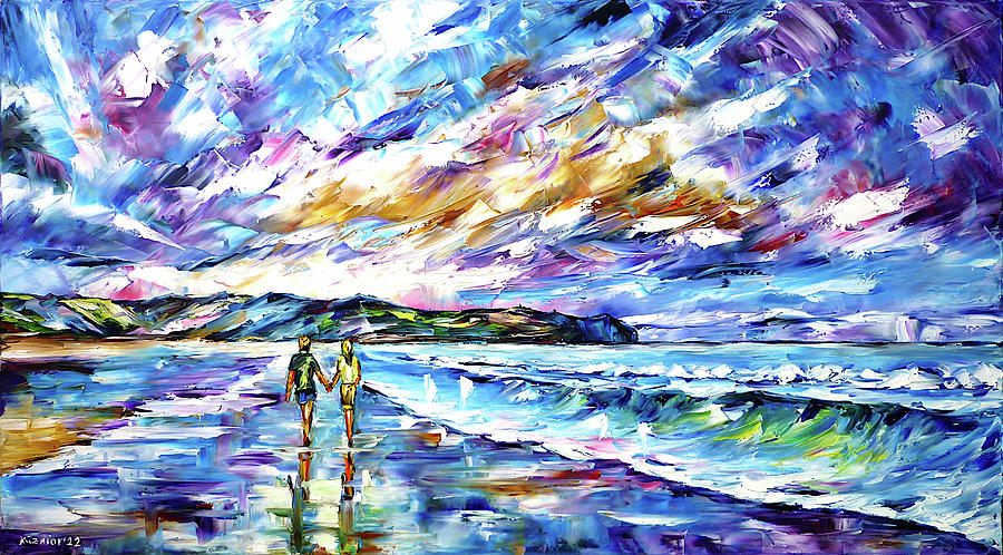 Beach Walk Painting by Mirek Kuzniar