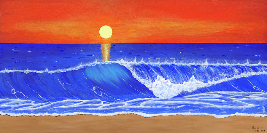 Sunset Painting - Beach Wave at sunset by Ralph Martens