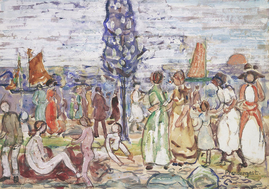 Beach with Blue Tree Painting by Maurice Prendergast - Fine Art America