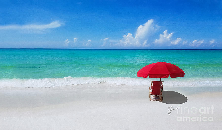 Beach with Red Umbrella Photograph by TK Goforth