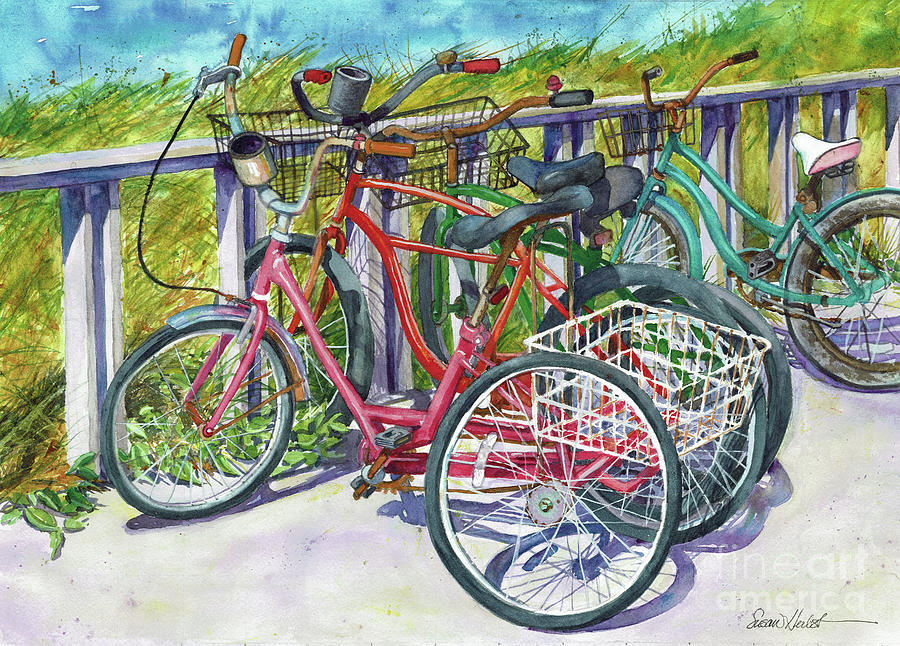 Beachcycles Painting by Susan Herbst