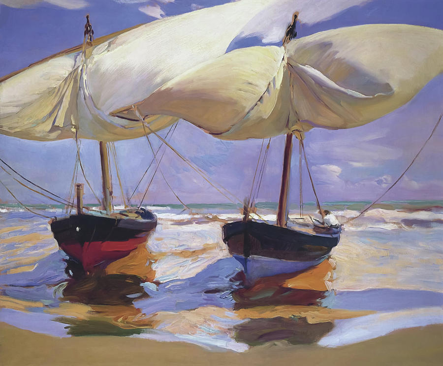 Vintage Painting - Beached Boats  by Joaquin Sorolla