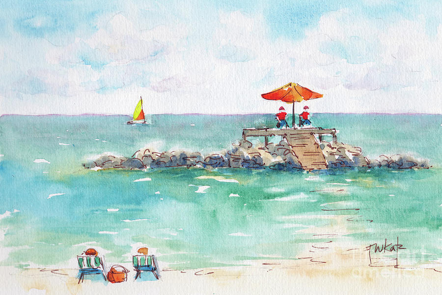 Beachfront Princess Cay Painting by Pat Katz