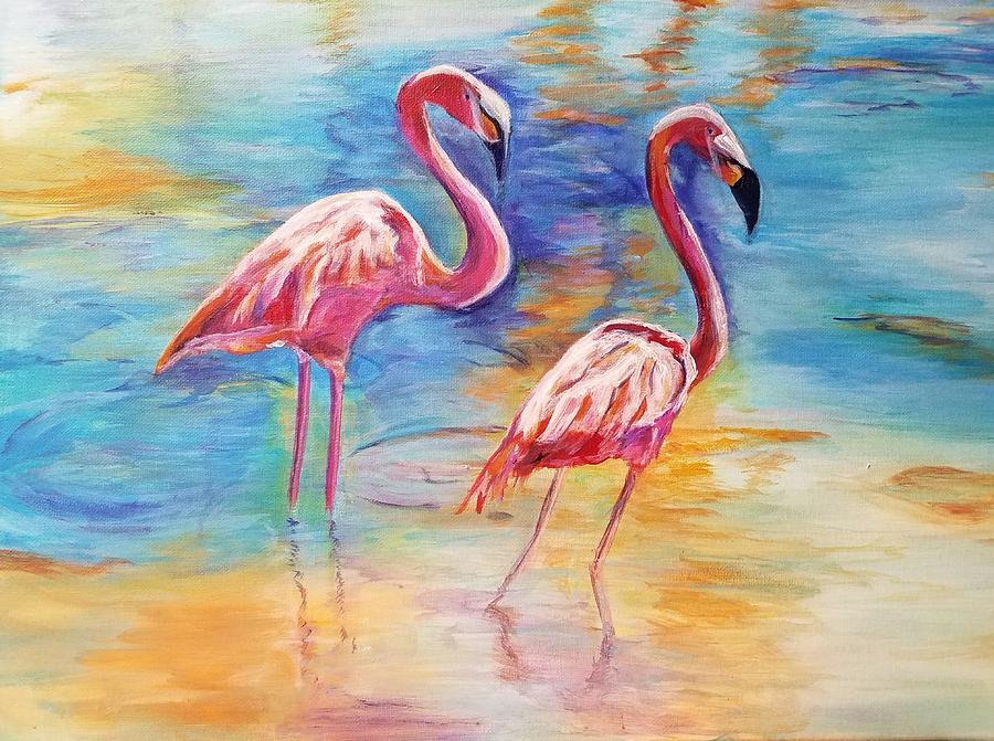 Beachy Flamingos Painting by Candace Wells - Fine Art America