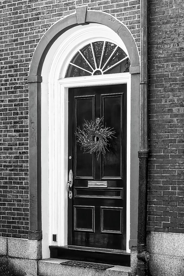 Beacon Hill Black Door BW Photograph by Susan Candelario