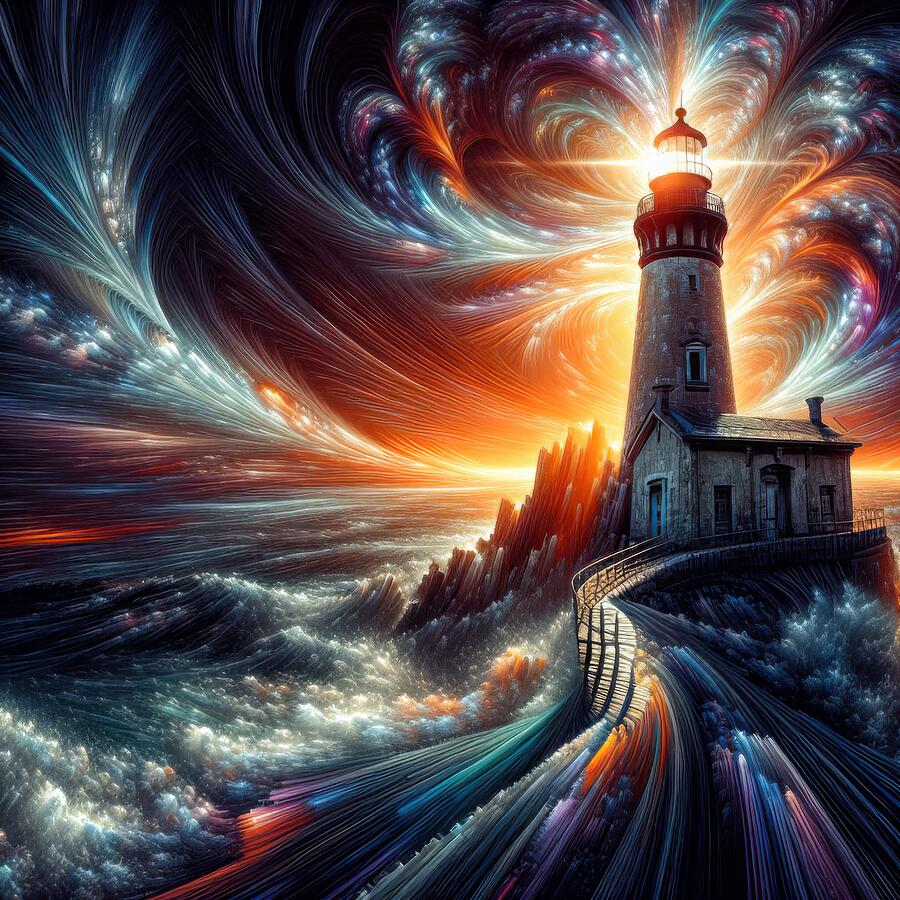 Lighthouse Digital Art - Beacon of the Cosmos by Bill And Linda Tiepelman