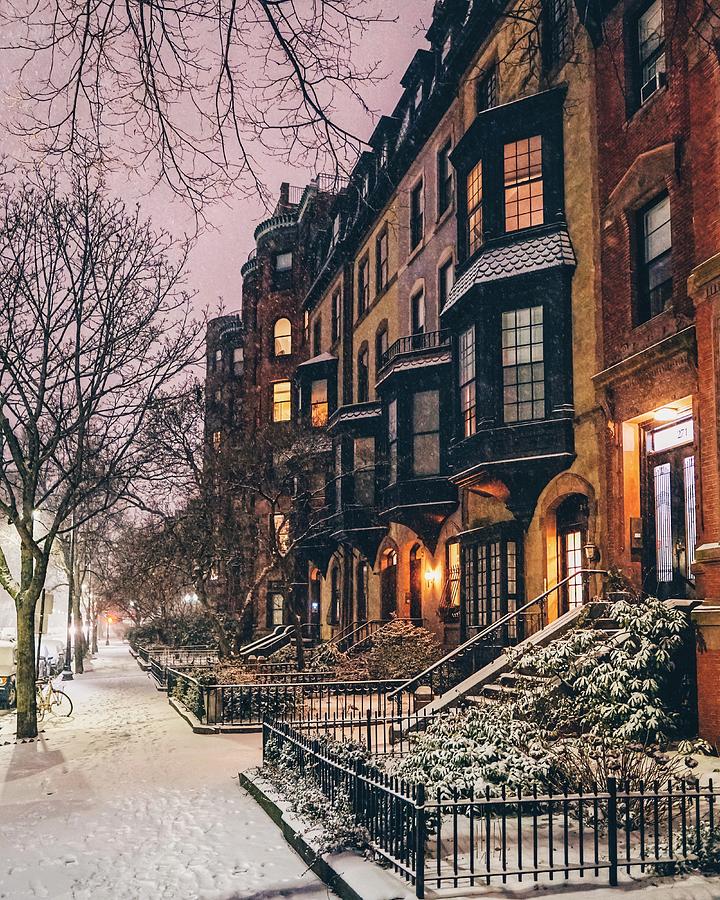 Beacon Street night snow Photograph by Brian McWilliams